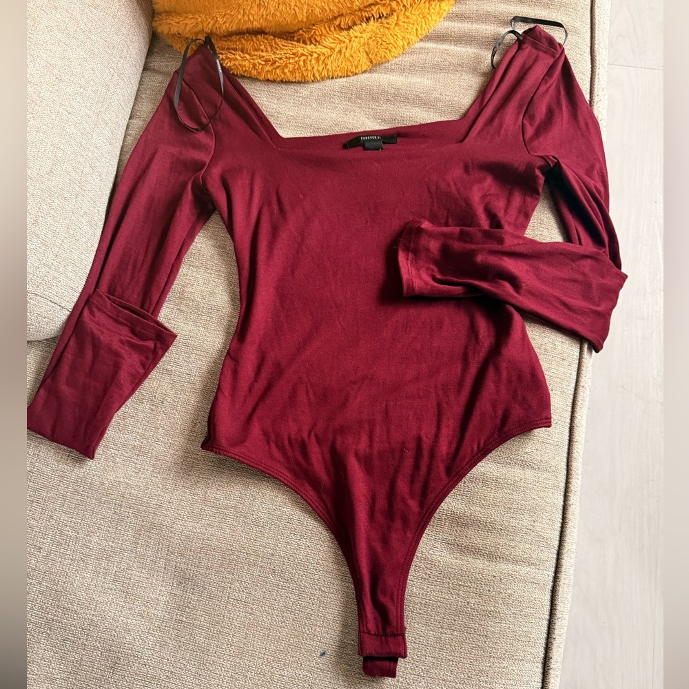 Forever 21 Burgandy Long Sleeve Bodysuit